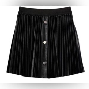 Hannah Banana Black Pleated Faux-Leather Button-Front Skirt Girls Size 8